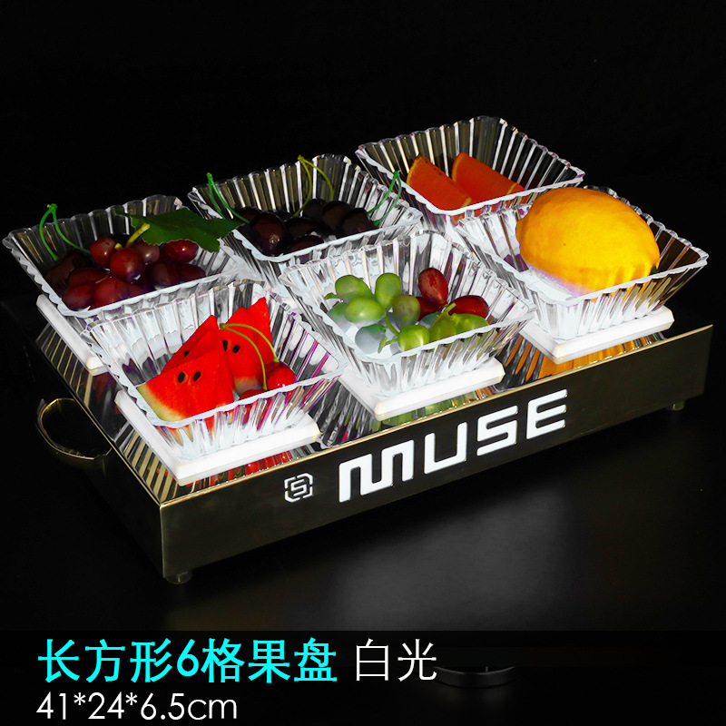 Zuochang bar KTV plato de fruta luminosa merienda plato creativo merienda plato de fruta de acero inoxidable LED recargable