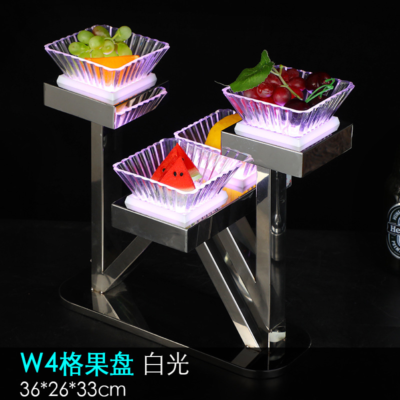 Zuochang bar KTV plato de fruta luminosa merienda plato creativo merienda plato de fruta de acero inoxidable LED recargable