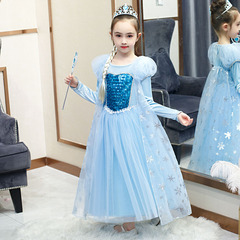 Ice and Snow Adventure One-Piece Spring and Autumn Girls' High-Quality Halloween Festival Gauze Export Children's Dress, Single Replacement