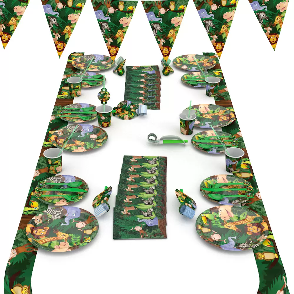 动物丛林派对用品装饰纸盘元旦餐具套装卡通生日派对玩具节日用品