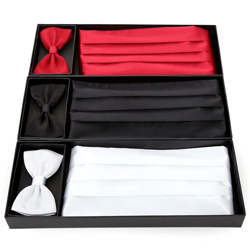 Men's Waist Seal Dress Belt Bow Tie Pocket Towel Three-Piece Set Performance Tuxedo Men's Waist Seal Gift Box Set