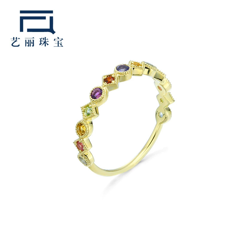Yili ювелирные изделия 9K золото геометрический цвет натуральный камень кристалл кольцо женское простые свежие японские Ручные украшения прямые продажи