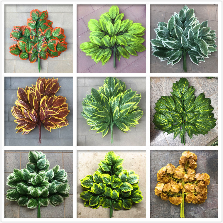 Simulated Leaves, Mango Leaves, Plastic Fake Red Maple and Ginkgo Leaves, Engineering Fake Branches, Green Leaf Plants, High-Simulation Artificial Flowers