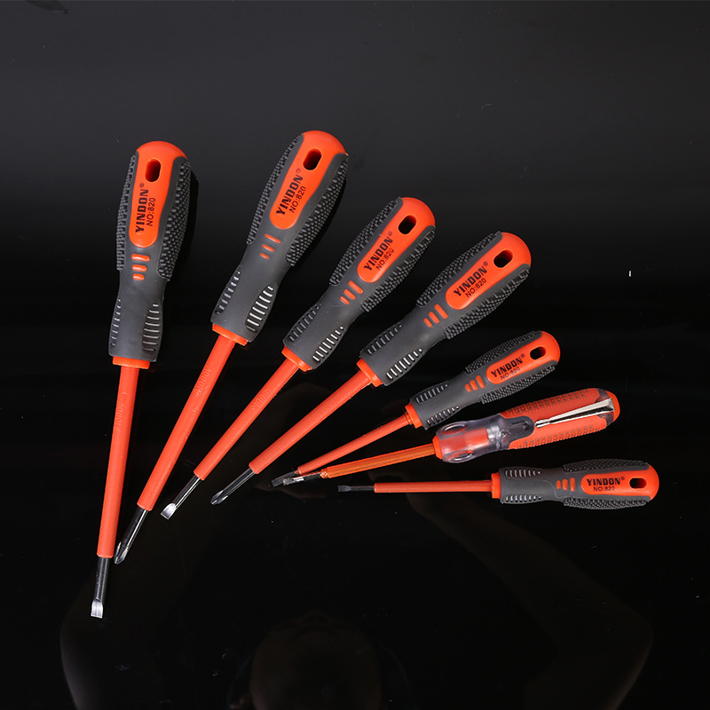 7pc mango de masaje de tres colores destornillador de electricista conjunto de combinación de bolsa de tela herramienta de mantenimiento de prueba eléctrica de la industria del hogar