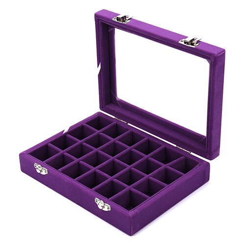 Silver double buckle small jewelry box jewelry box jewelry box earrings ring jewelry storage box 24-grid manicure box