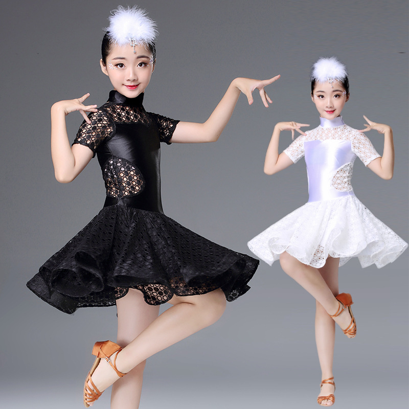 Latin Dance Dress Children's Latin Dance Dress Girls Summer Short-sleeved Dance Dress Practice Dress Latin Performance Dress Dance Dress