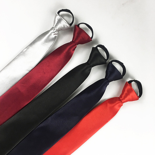 Tie men's zipper tie 5cm lazy solid color student formal wear navy blue red black wedding easy pull factory wholesale