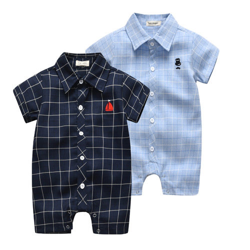 Korean Version New Summer Children's Striped Short Sleeve Cotton Baby Onesie Two Colors Outing Hosiery Climbing Suit