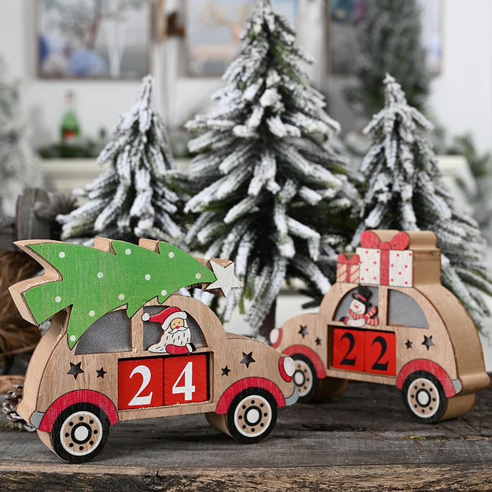 Maison & Jardin Haube Nouvelle décoration de Noël créative Ornements de calendrier de voiture en bois Compte à rebours de voiture pour les personnes âgées_voghion.com