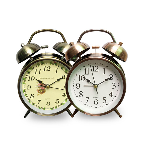 Factory Direct Supply 4-inch Metal Plated Red Copper Bronzed Gold Imitation Alarm Clock Night Light Creative Belling Children Student Desk Clock