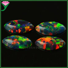 现供马眼形合成澳宝平底素面戒面宝石 Op32黑色欧泊火彩弧面裸石