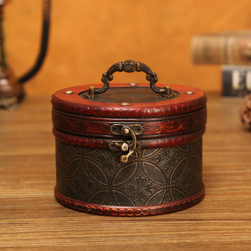 Retro creative jewelry box cylindrical storage box jewelry storage box wooden box small box jewelry box manufacturer wholesale