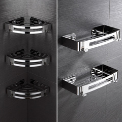 Manufacturer's hole-free 304 stainless steel triangular basket bathroom corner rack toilet storage hook bathroom shelf