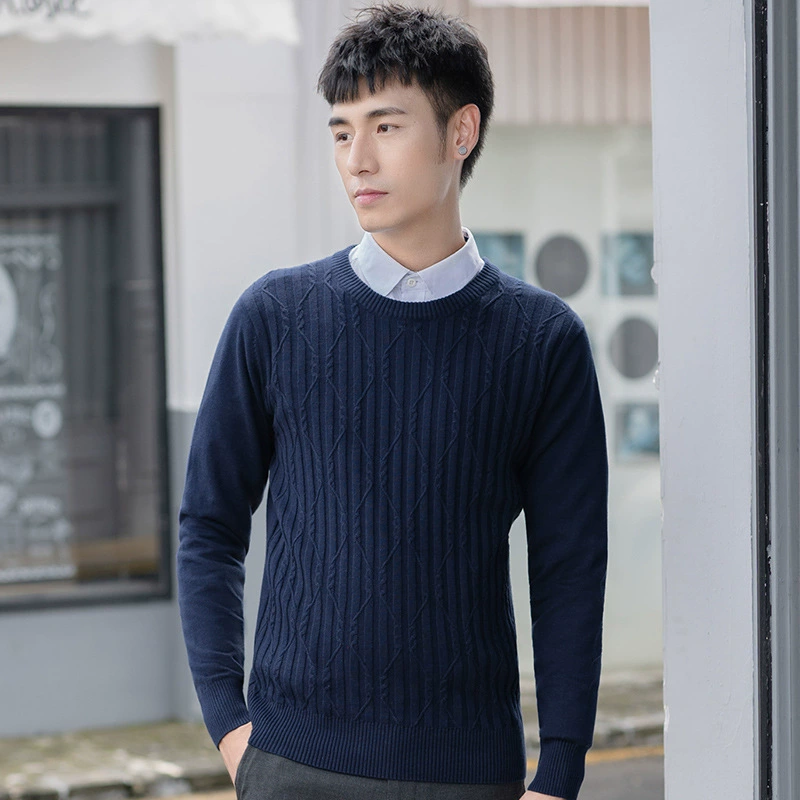 Осенний новый корейский Плетеный вязаный свитер с круглым вырезом, Мужской пуловер с длинным рукавом, тонкий молодежный нижний мужской вязаный свитер