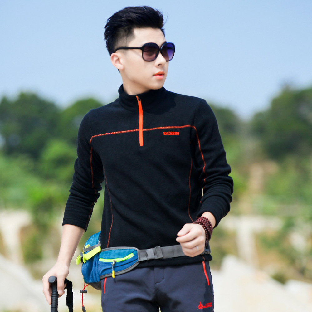 Autumn and Winter New Outdoor Fleece Clothes Men's Vertical Collar Solid Color Pullover Fleece Lightweight Sweat Sports Running Top
