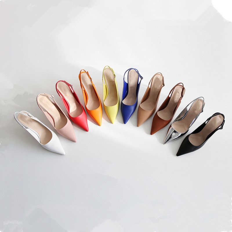 Women's High Heels Pointed Toe Open Back Slim Heel Single Buckle Girlish Sandals_voghion.com