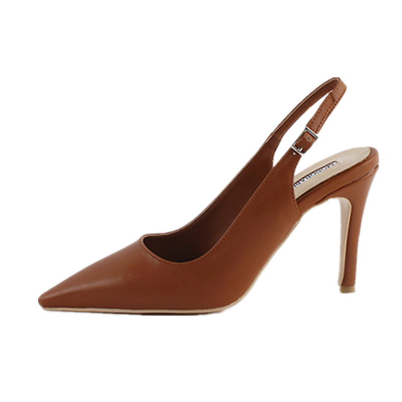 Women's High Heels Pointed Toe Open Back Slim Heel Single Buckle Girlish Sandals_voghion.com