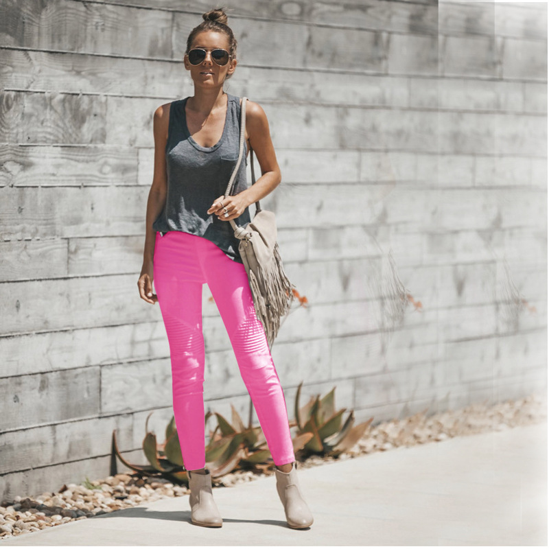 Los pantalones vaqueros de mujer de cintura alta arrugados transfronterizos de Amazon desean pantalones de levantamiento de cadera de ajuste Delgado multicolor
