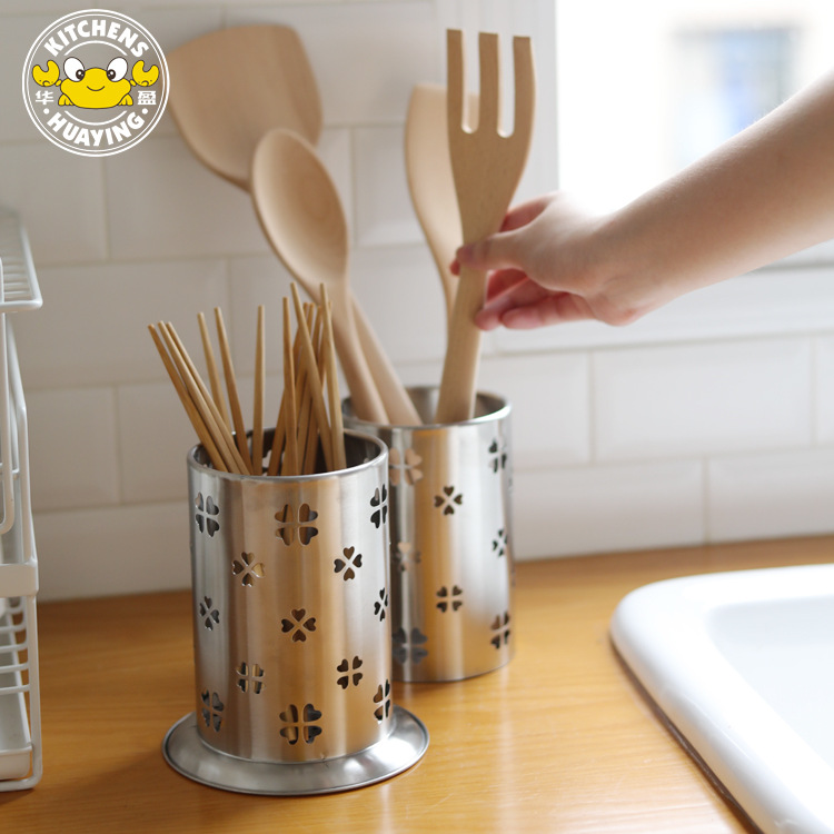 Huaying palillos de acero inoxidable titular de la cocina del hogar creativo drenaje palillos jaula estante engrosada mayor vajilla redonda caja de almacenamiento