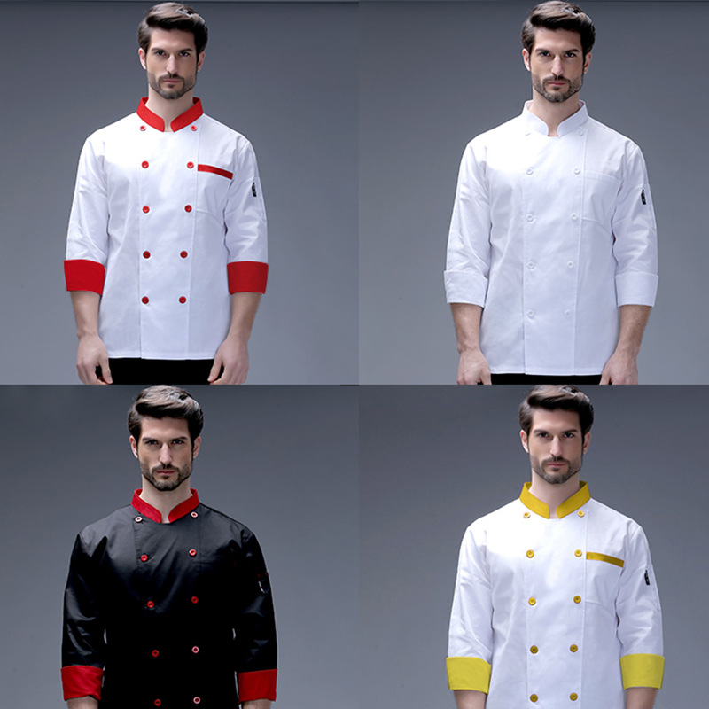 Ropa de chef Hombre Manga larga Blanco Transpirable Logotipo Bordado Comedor Hotel Tooling Comedor Chef Ropa de trabajo
