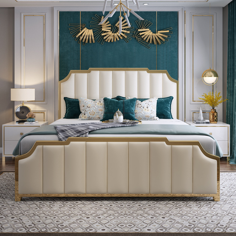 Cama de cuero de lujo posmoderna cama doble de 1,8 m 1,5 cama suave simple muebles de dormitorio cama de cuero real suministro directo de fábrica image 3