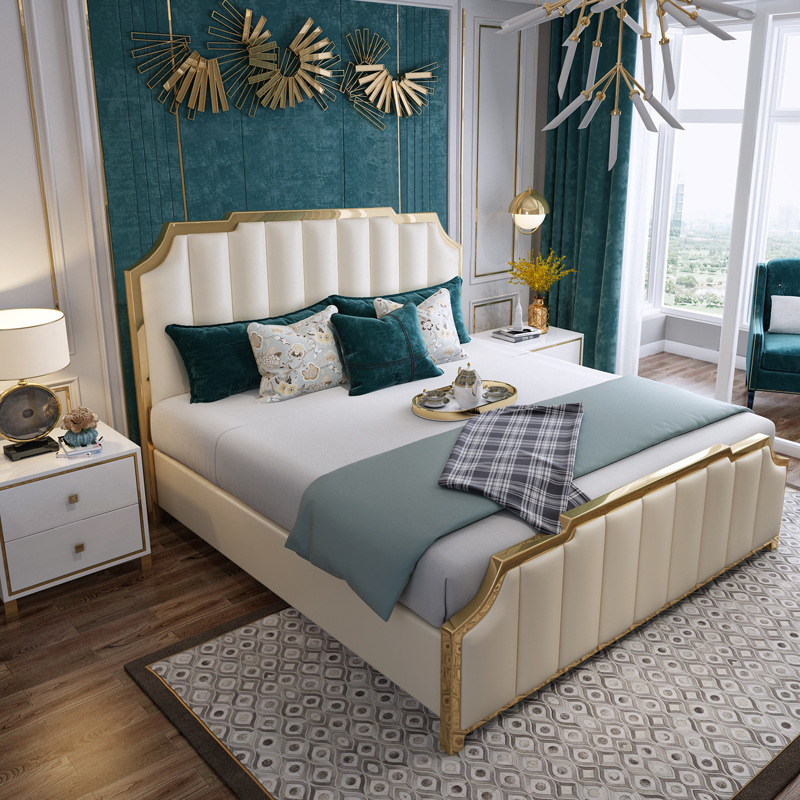 Cama de cuero de lujo posmoderna cama doble de 1,8 m 1,5 cama suave simple muebles de dormitorio cama de cuero real suministro directo de fábrica image 2