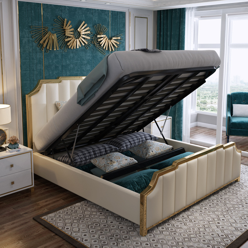 Cama de cuero de lujo posmoderna cama doble de 1,8 m 1,5 cama suave simple muebles de dormitorio cama de cuero real suministro directo de fábrica image 4