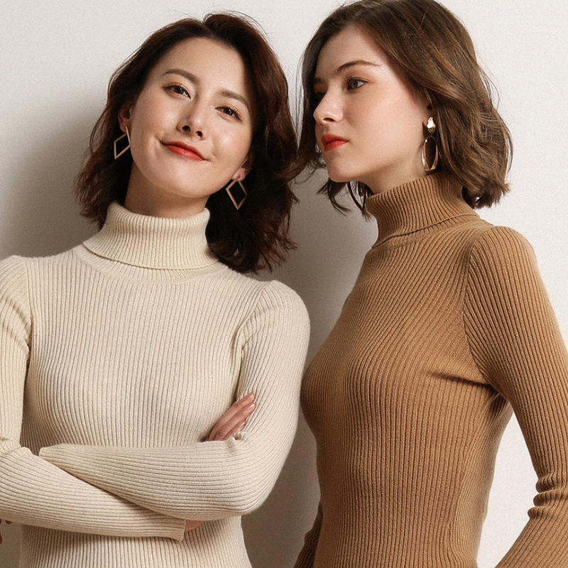 2024 Autumn/Winter Turtleneck Sweater for Women, Slim Fit Solid Color Long Sleeve Knit Pullover, Elegant Commuting Style