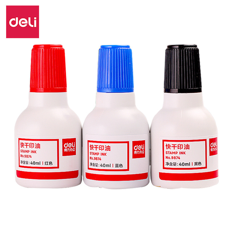 Deli 9874 Quick-Drying Cleaning Ink Pad Oil for Stamp Pads, Financial Supplies, Red and Blue Special Stamps