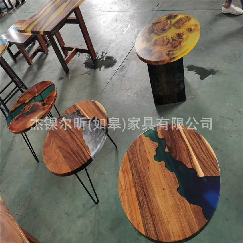 Manufacturer Wholesale Nordic Epoxy Resin Ocean River Wood Splicing Round Table Small Tea Table Sofa Side Coffee Table