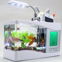 Multifunctional aquarium USB mini fish tank charging small tank pen holder table lamp perpetual calendar fish tank clock
