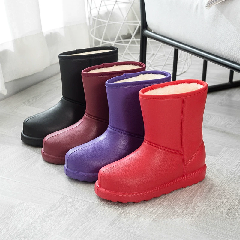 Зимние сапоги Женские непромокаемые резиновые сапоги Нескользящая теплая хлопчатобумажная обувь на флисовой подкладке Встроенная Автомойка из ЭВА, рабочие непромокаемые сапоги с холодильником для шеф-повара
