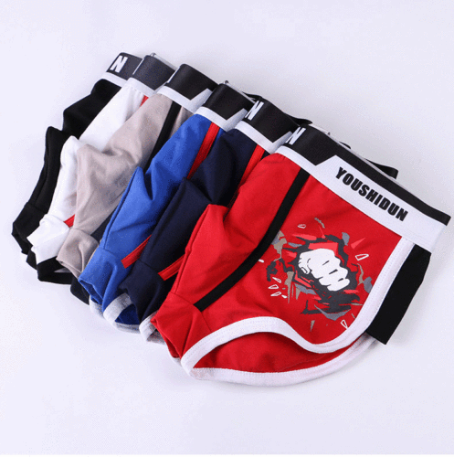 Men's underwear printed boxer briefs student cotton youth mid-waist fashion personality boxer briefs one piece drop shipping