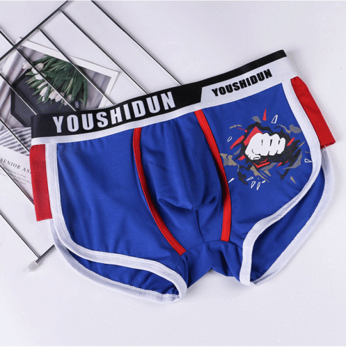 Men's underwear printed boxer briefs student cotton youth mid-waist fashion personality boxer briefs one piece drop shipping