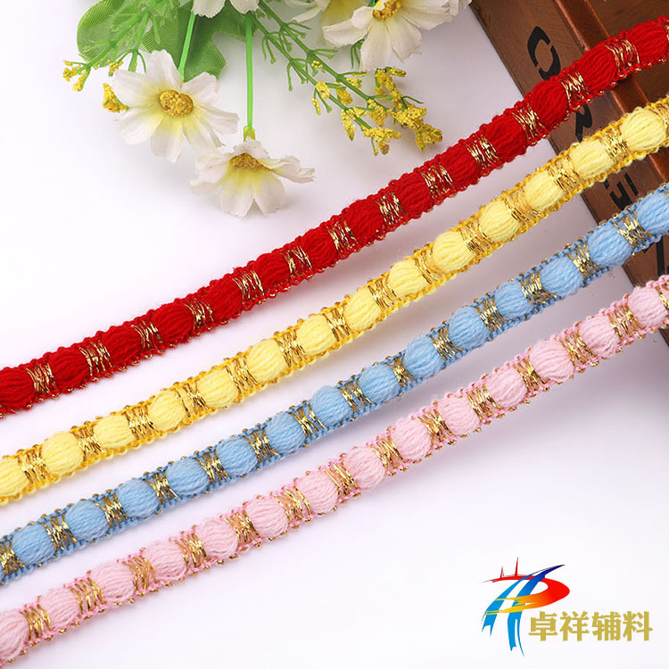 厂家直销新款彩色金丝竹节花边 服装家纺辅料装饰涤纶花边批发