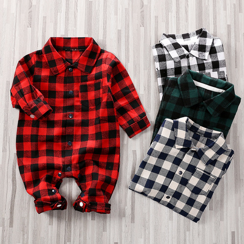 Minimalist Gentleman Baby onesie Spring and Autumn Grid Gentleman 0-1 year old baby crawling outfit outdoor clothing cross-border