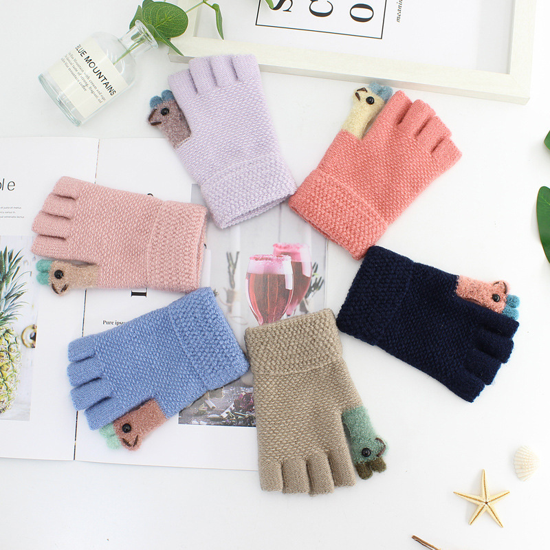 Winter ladies warm half finger gloves students typing cute thumb alpaca wool gloves knitted a generation of hair