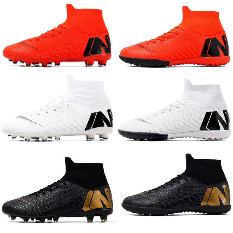 Cross-border large size football shoes men's high-top AG spike young primary school students TF shredded sports training shoes 81901