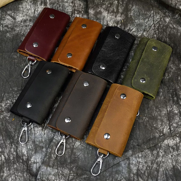 Genuine Leather Key Bag Crazy Horse Leather Keychain Head Layer Cowhide Multi-color Choice Stable Supply 1001