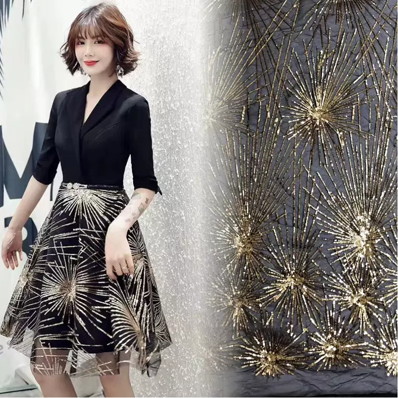 批发网纱金片亮片绣花布 时装舞台服婚纱连衣裙网布珠片面料
