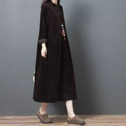 Кардуровый длинный рукав oversize длинное платье, осенний отдых, варианты размера 2XL