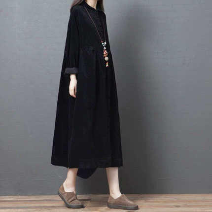 Кардуровый длинный рукав oversize длинное платье, осенний отдых, варианты размера 2XL