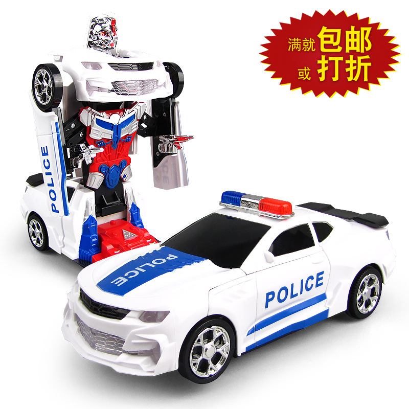 Patrulla de Policía Eléctrica Deformable Universal de Plástico con Luz, Música y Transformación Automática
