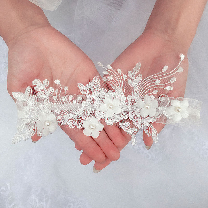 Cross-border European and American bridal lace stockings with white elegant pearl flower garter wedding elastic leg ring LW35