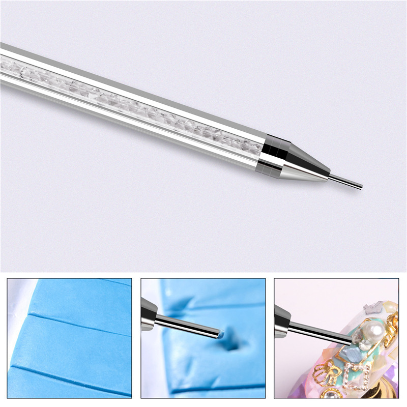 Cross-border especial de alta gama accesorios de uñas rhinestone Punto de doble cabeza taladro crayón con agujeros punto taladro herramienta cabeza de cera punto taladro pluma