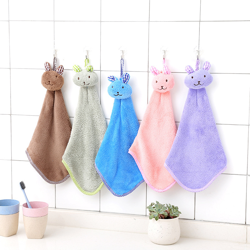 Lindo conejo toalla de mano engrosada colgando de lana de coral absorbente toalla de mano cocina baño colgando toalla de mano