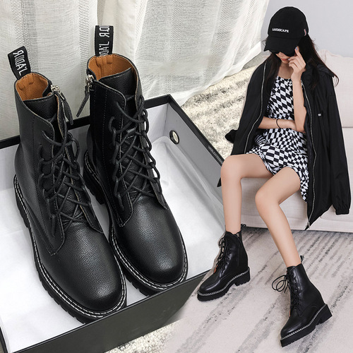 Yang Mi's same style shoes Martin boots women autumn and winter padded single boots flat thick bottom insole heightening short boots small size large size women boots 