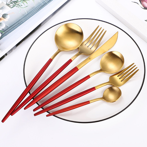 304 stainless steel knife, fork and spoon four-piece set Portuguese tableware spoon and fork black gold Western steak knife and fork set