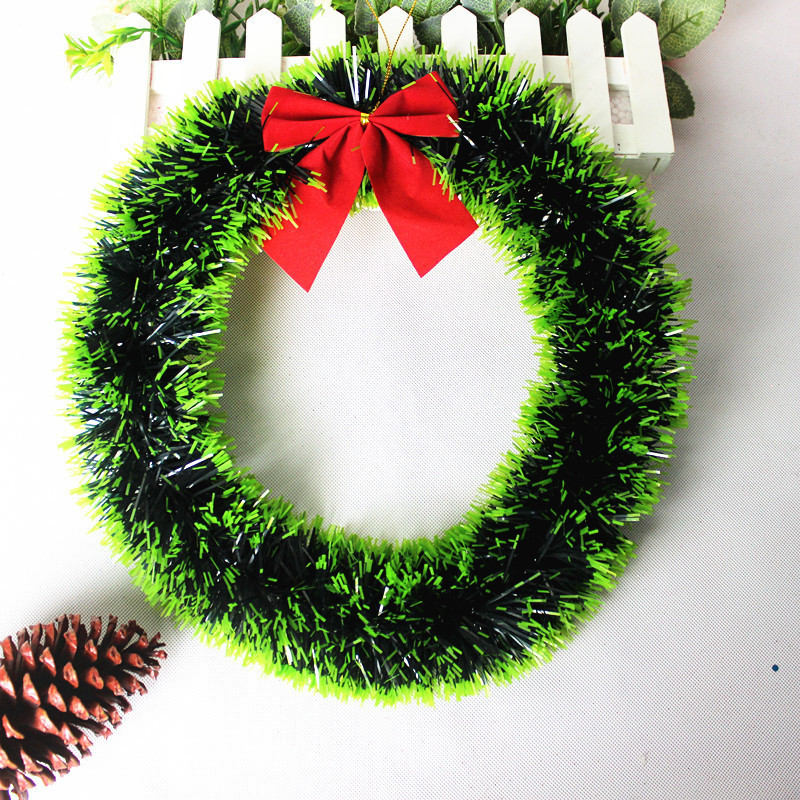 Nueva guirnalda de Navidad puerta anillo de lana raya guirnalda decorativa 30cm borde verde borde blanco arco cifrado guirnalda