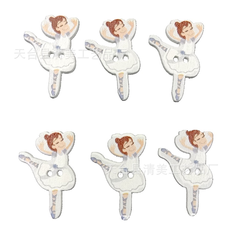 Fondo blanco pintado de dibujos animados niña de ballet de madera de dibujos animados bailarina niña botón 50 un paquete